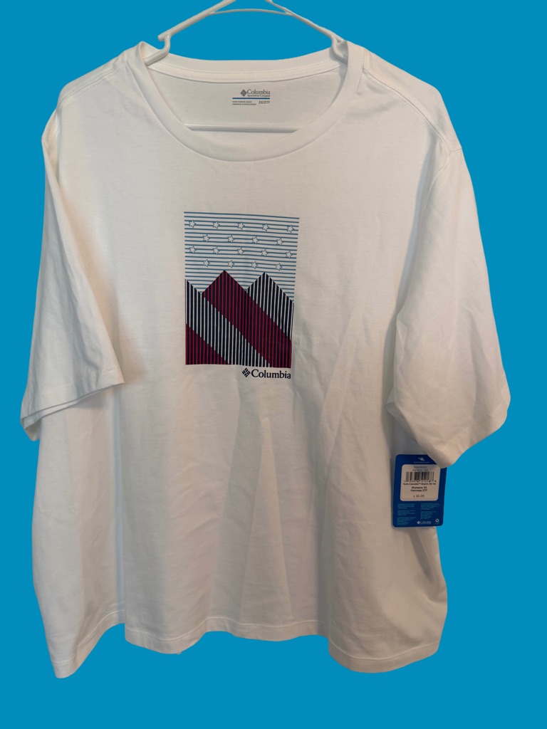 Columbia Women’s White Short-Sleeve Graphic Tee- Size 2x, Nwt